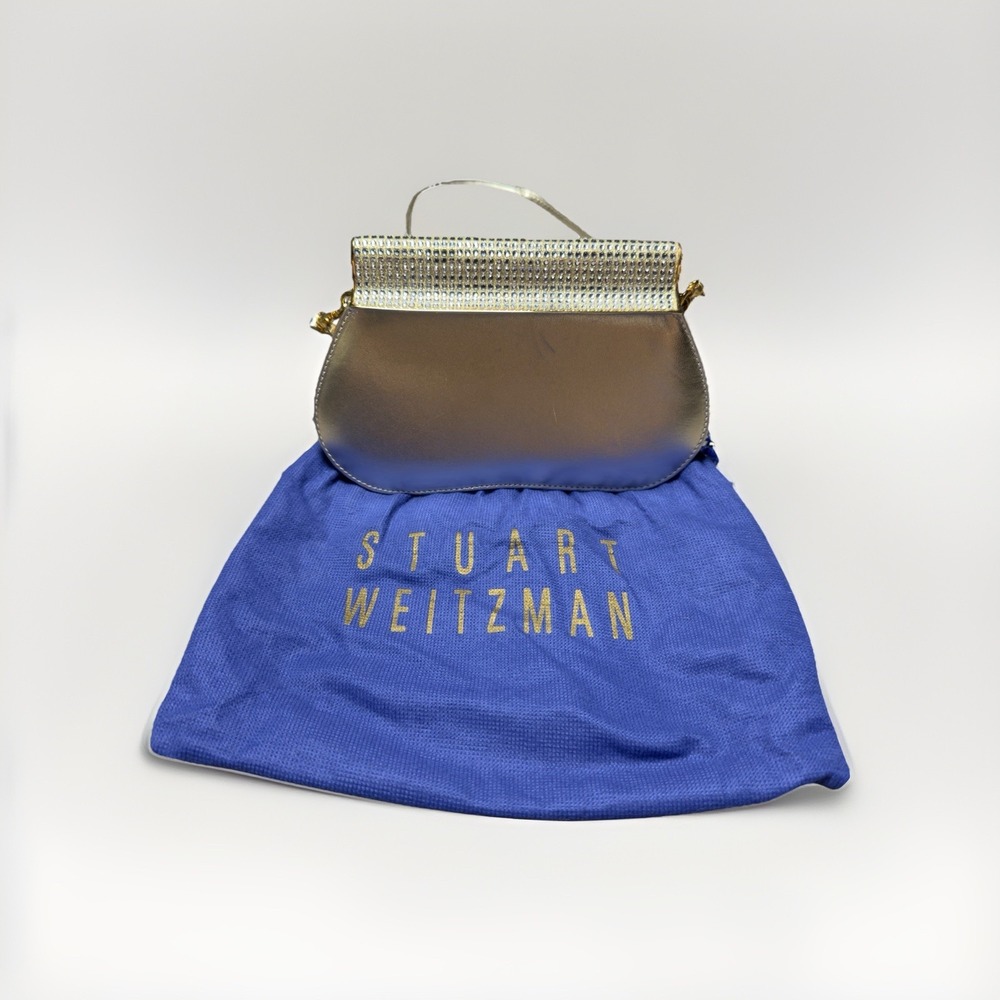 Stuart Weitzman Gold‎ Metallic Evening Shoulder Bag Rhinestone Top Made in Spain